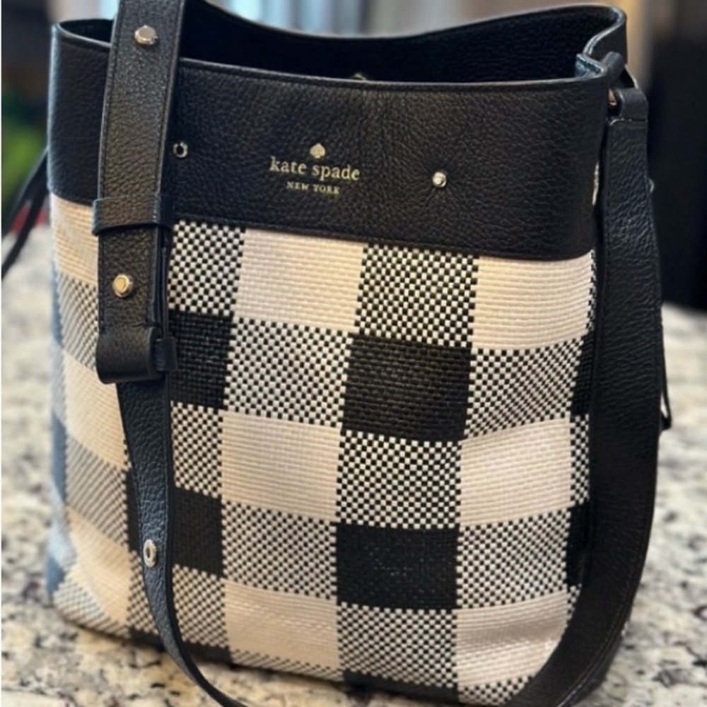Kate Spade NY Gingham Large Bucket Bag Convertible crossbody & shoulder strap